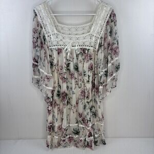 Olivaceous Women's Over Size Boho Dress Sz Large Cream & Floral Crochet Lace NWT
